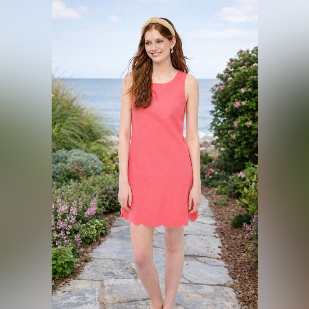 J.Crew Size 4 Linen Cotton Scallop Hem Shift Dress Geranium Red Sleeveless NWT
